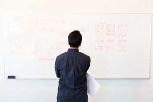man standing in front of whiteboard